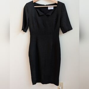 Nymph Black Linen Blend Sheath Dress – Structured Collar - Minimalist - Medium